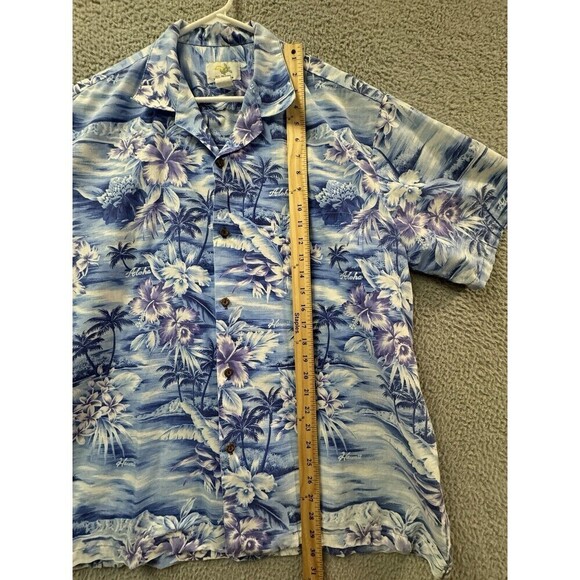 Ho Aloha Hawaiian Shirt Mens XL Blue Short Sleeve Button Up Floral - Picture 4 of 9